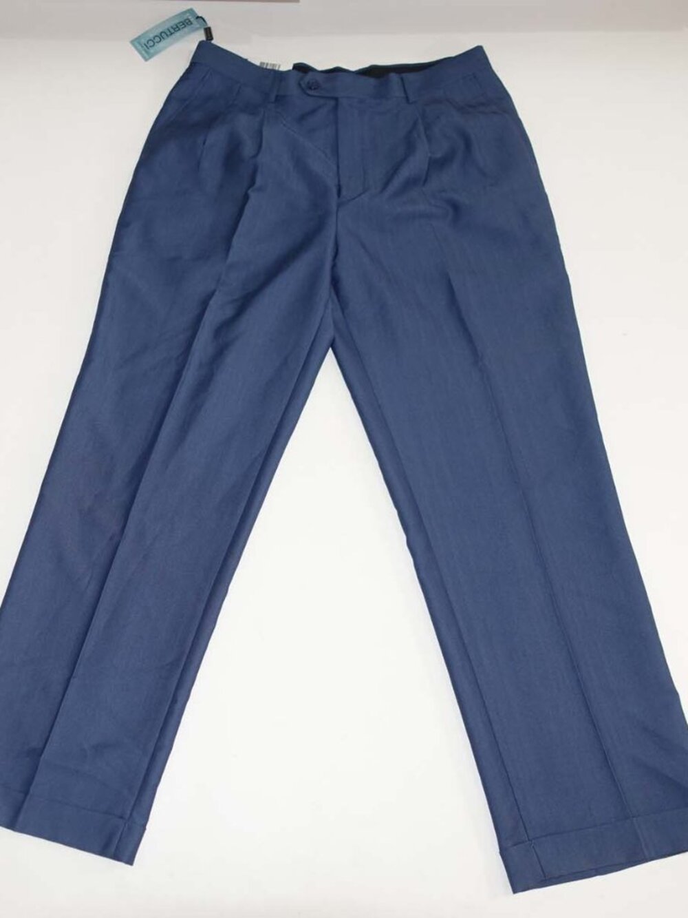 Bertucci Men's Herringbone Dress Pants Size 36 x 32 Blue Pleated Front Slacks